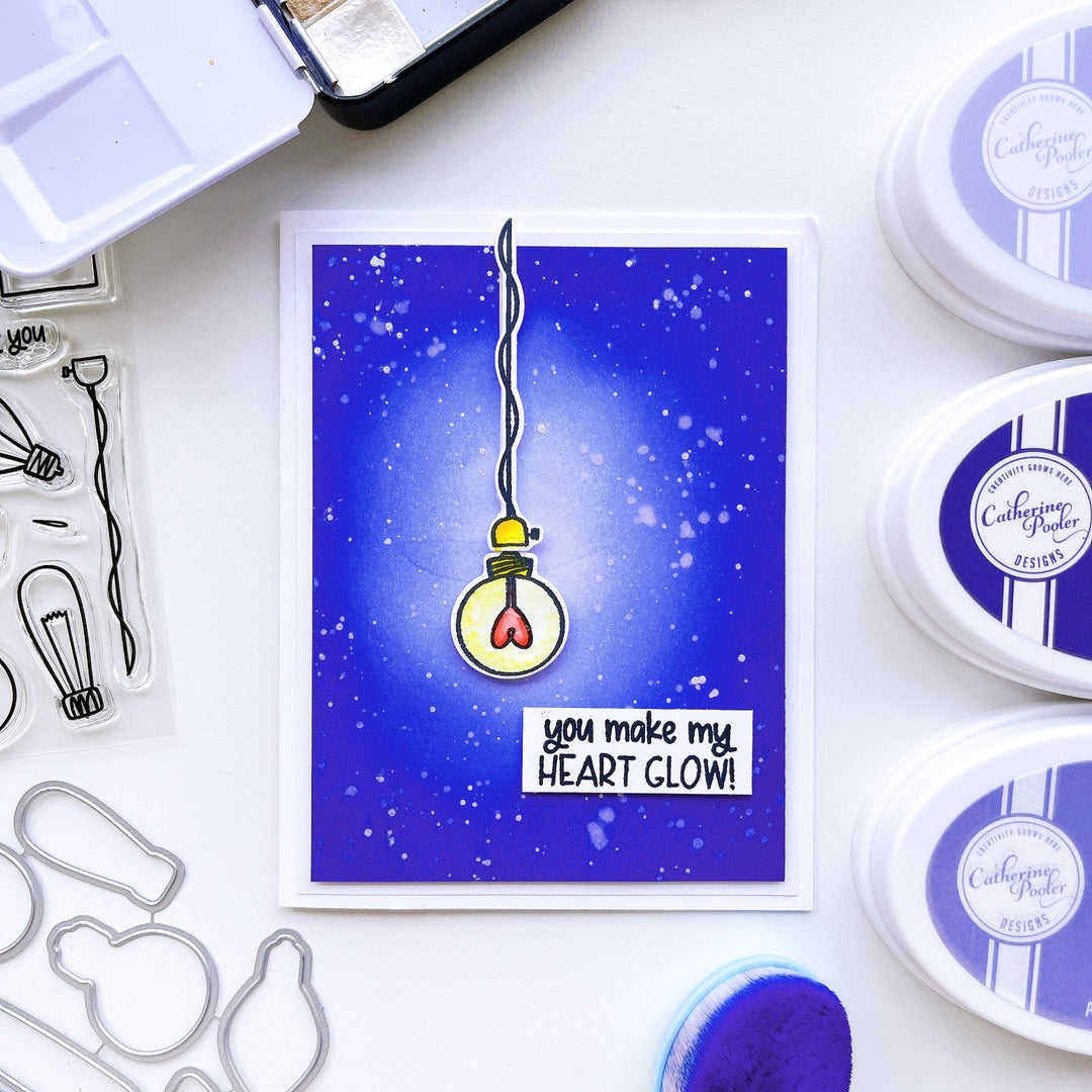 Hanging Light Bulb Heart Glow Card