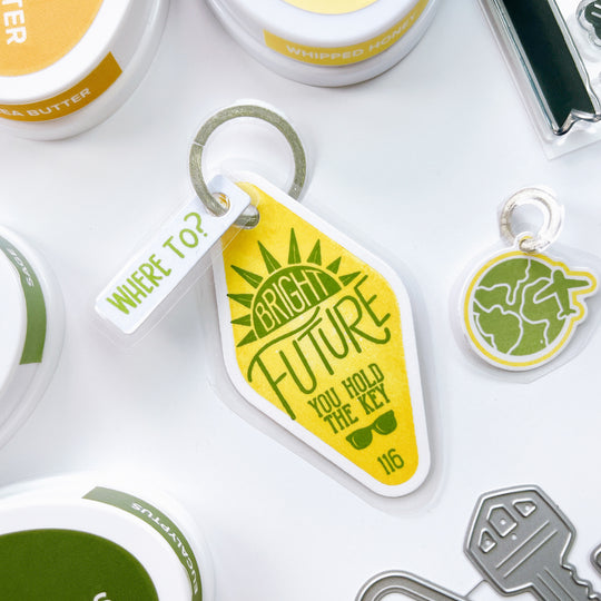 Bright Future laminated keychain using Charming Keys stamps & dies