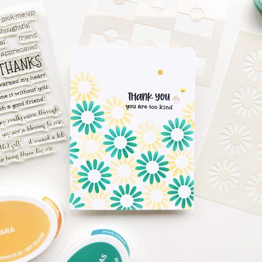 Handmade thanks card with colorful flowers using the Flirty Blooms Layered Stencil