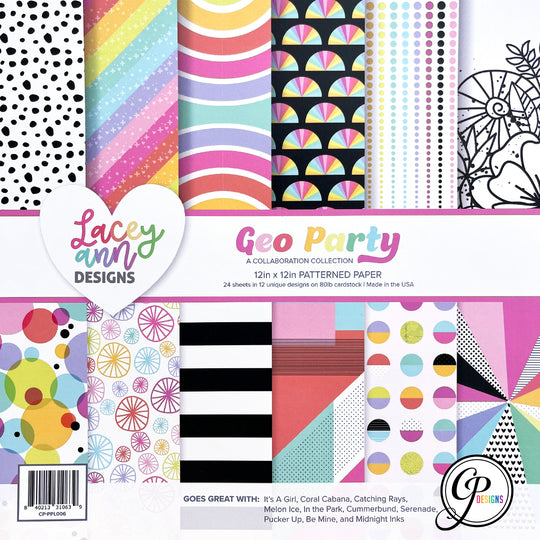 Geo Party 12x12 patterned paper is a larger version of the Color Pop patterned paper in a larger format with a few different patterns.