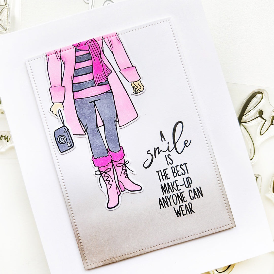 Pink Girl on the town Smile card