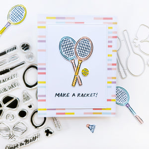Make a Racket card using 40 Love patterned paper, Make a Racket stamps and dies.