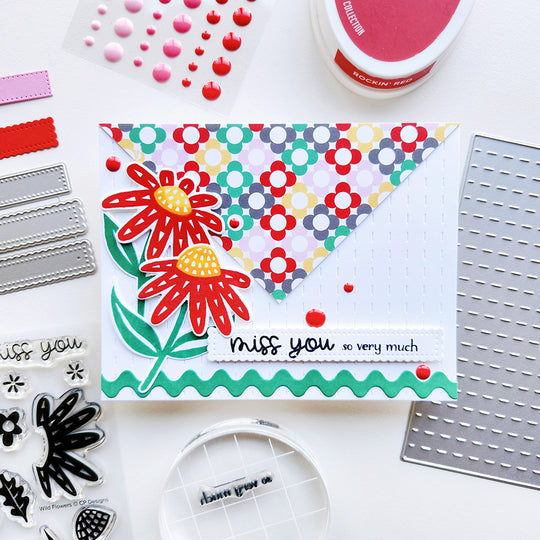Handmade miss you card with colorful flowers using the Wild Flowers stamp set.