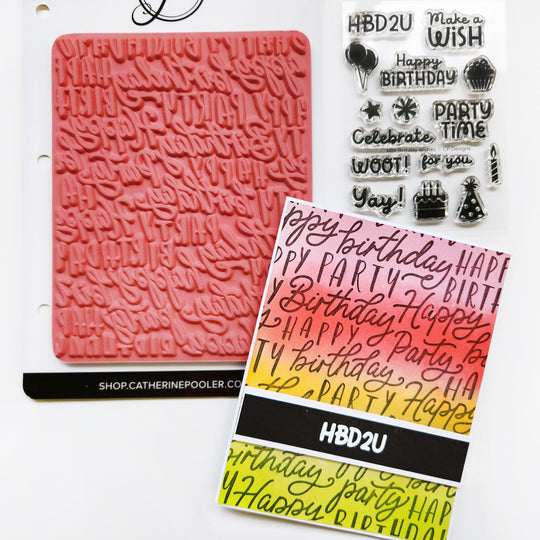 HBD2U card using the Block & Script Birthday Background stamp and the Mini Birthday Wishes Sentiment stamp set