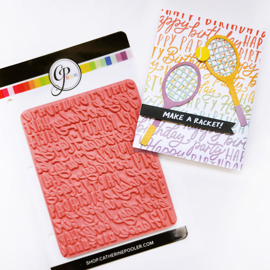 Make a Racket card using the Block & Script Birthday Background stamp, Your Serve dies and Make a Racket stamps.