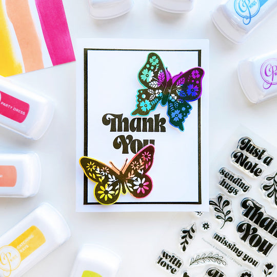 Rainbow Butterfly Thank You card using Party Mini Ink Pads