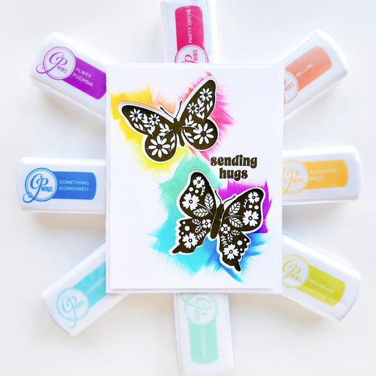 Rainbow Butterfly sending hugs card with Party Mini Ink Pads