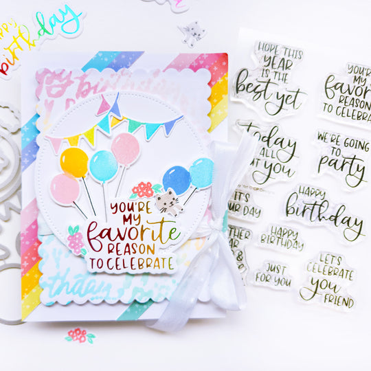 Favorite reason to celebrate card using Color Pop patterned paper, Block & Script Birthday background stamp, Pedaling By stamps and dies, and Best Birthday Yet Hot Foil Plates and Dies. 