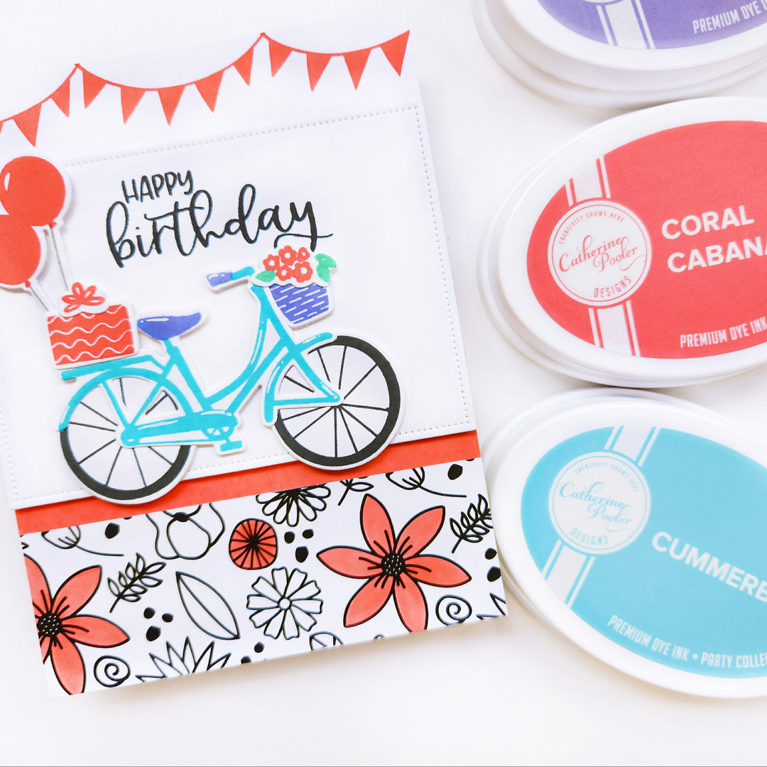 Happy Birthday card using Pedaling By stamp set, Pedaling By dies, Best Birthday Yet Sentiments stamp set, and Color Pop patterned paper