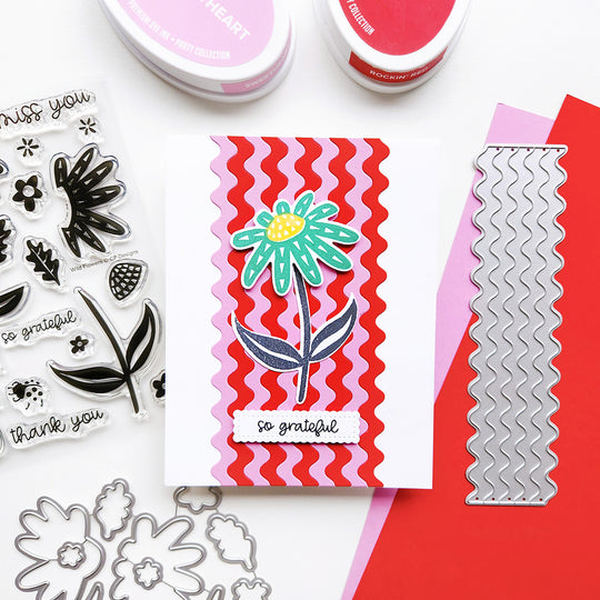 Handmade grateful card with Rick Rack Vertical Strips and statement flower using the Wild Flowers stamp set.