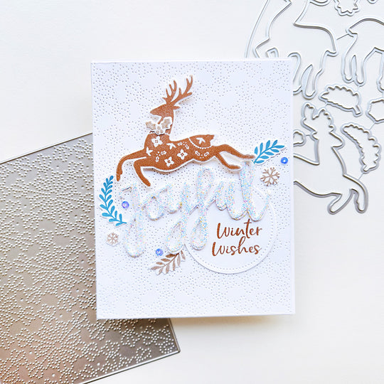 Metallic Peaceful Deer Stamp/Dies, Tin Punch Snowflakes Cover Plate, Joyful Word Die with Loving Words Sentiments Stamp Set 