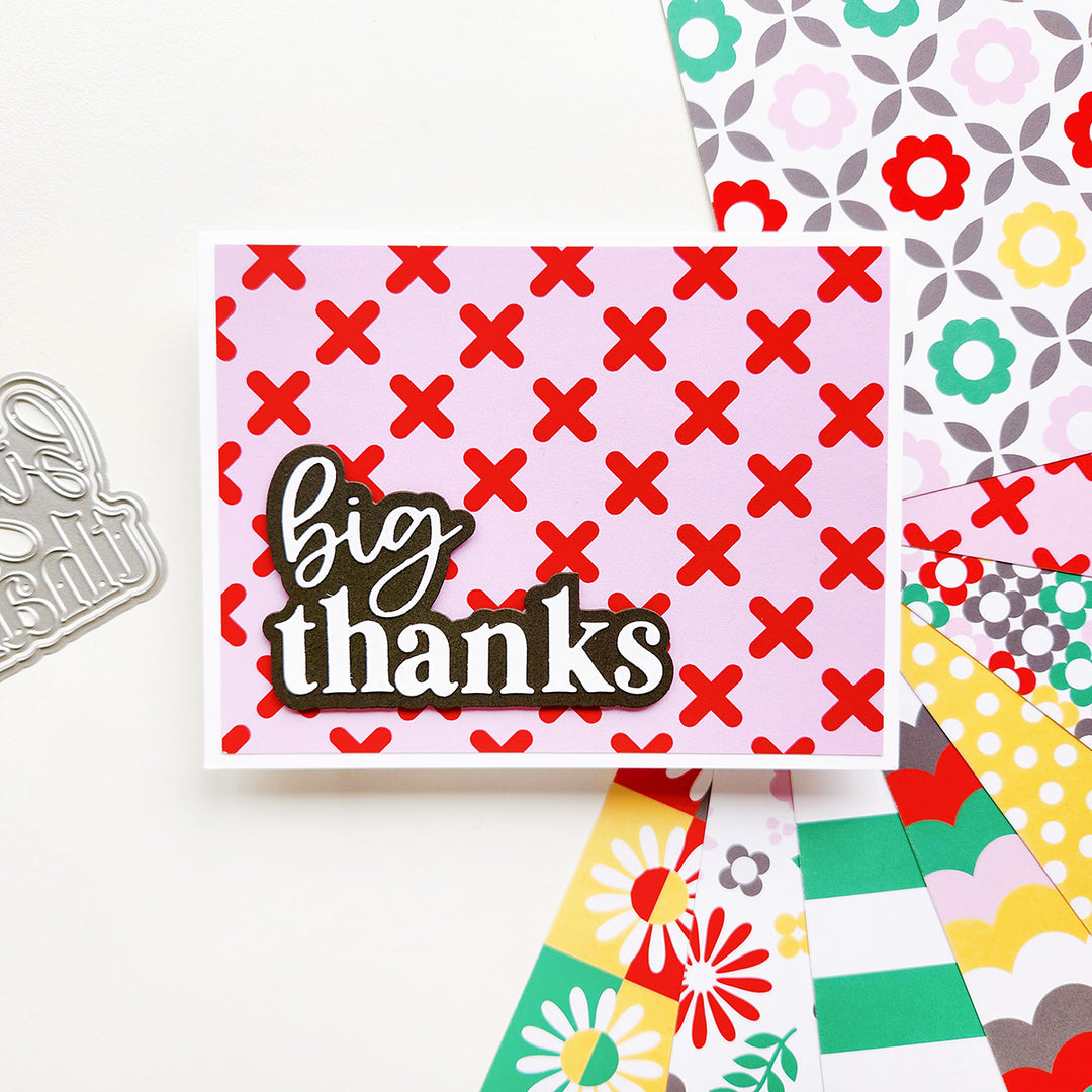 Handmade big thanks card with Totally Bloomin' Paper Sheet background.
