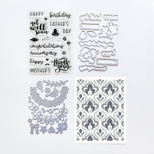 Welcome Wreath bundle Set of stamps, metal dies and layered stencil