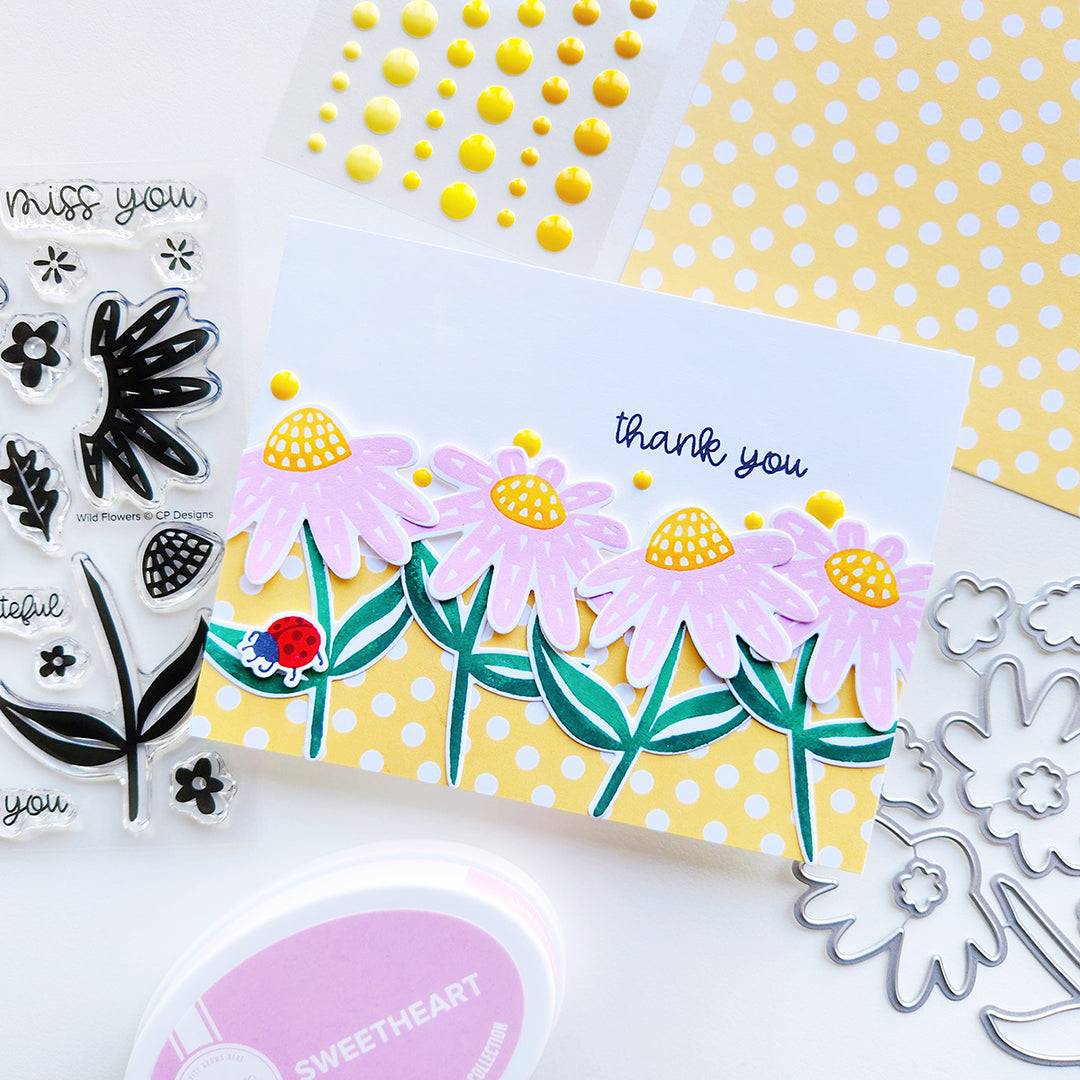 Handmade thank you card with colored flowers using the Wild Flowers stamp set.