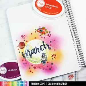 March bullet journal spread with space ship