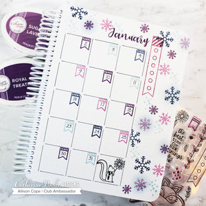 January calendar in canvo with snowflakes