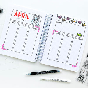 April weekly canvo spread with flowers and frog