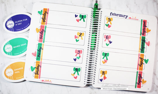 bullet journal weekly spread with ink pads