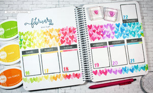 February weekly canvo spread with rainbow hearts