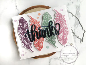 thanks card with feathers 