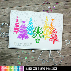 Holiday card with colorful trees