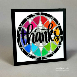 thanks card with rainbow background
