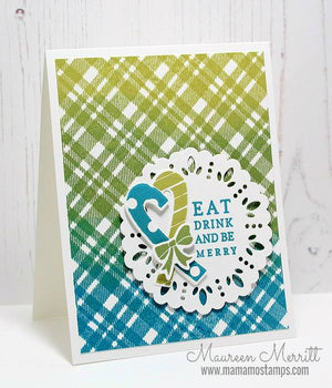 card with sentiment and plaid background stamp