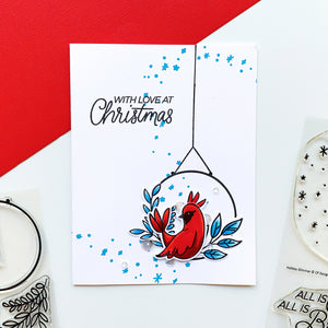with love at christmas card with cardinal