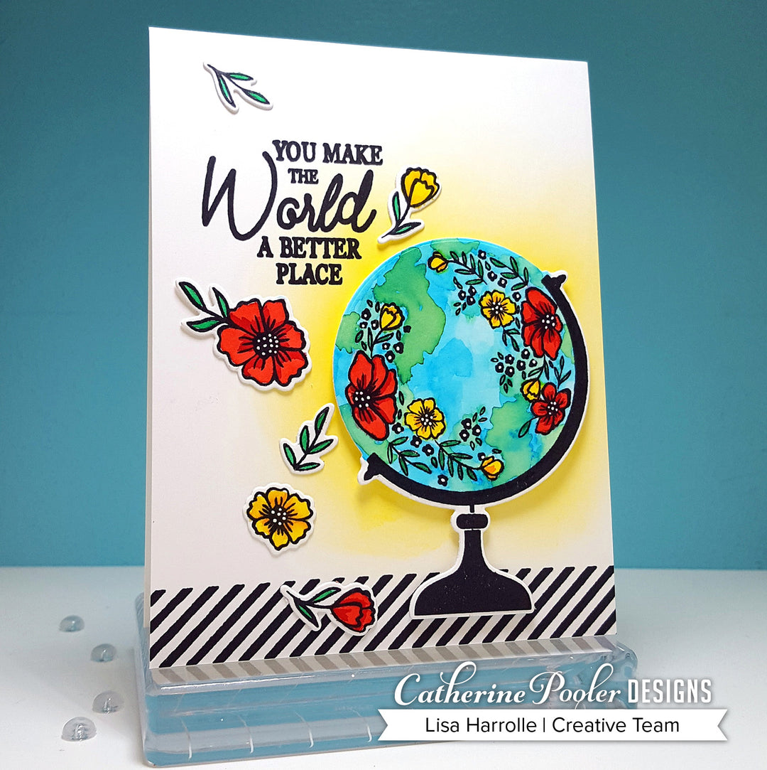 Amber's World Stamp Set Globe on Yellow Background