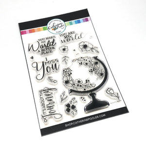 Flower globe and added flower clear stamp set with uplifting sentiments