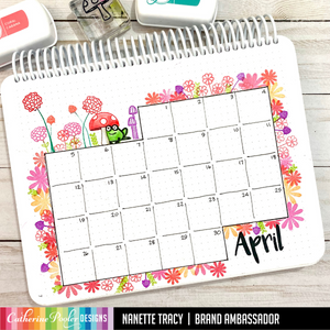 April canvo monthly calendar spread with floral border