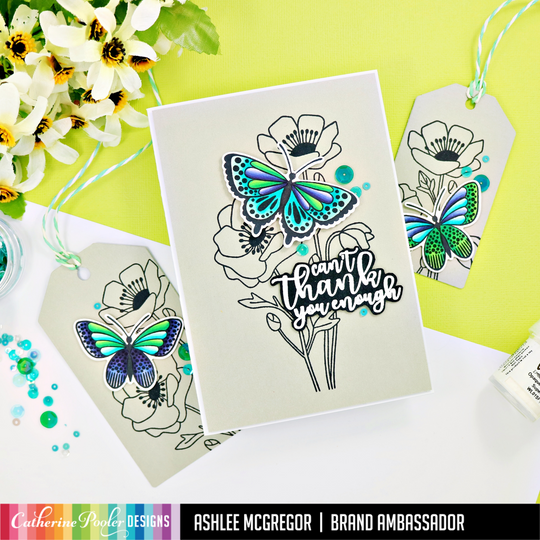 thank you card with flowers and butterfly