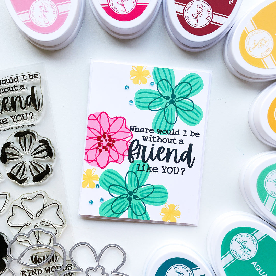 card with big blossoms and sentiment