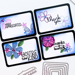 four cards made with handwritten thank you sentiment stamps