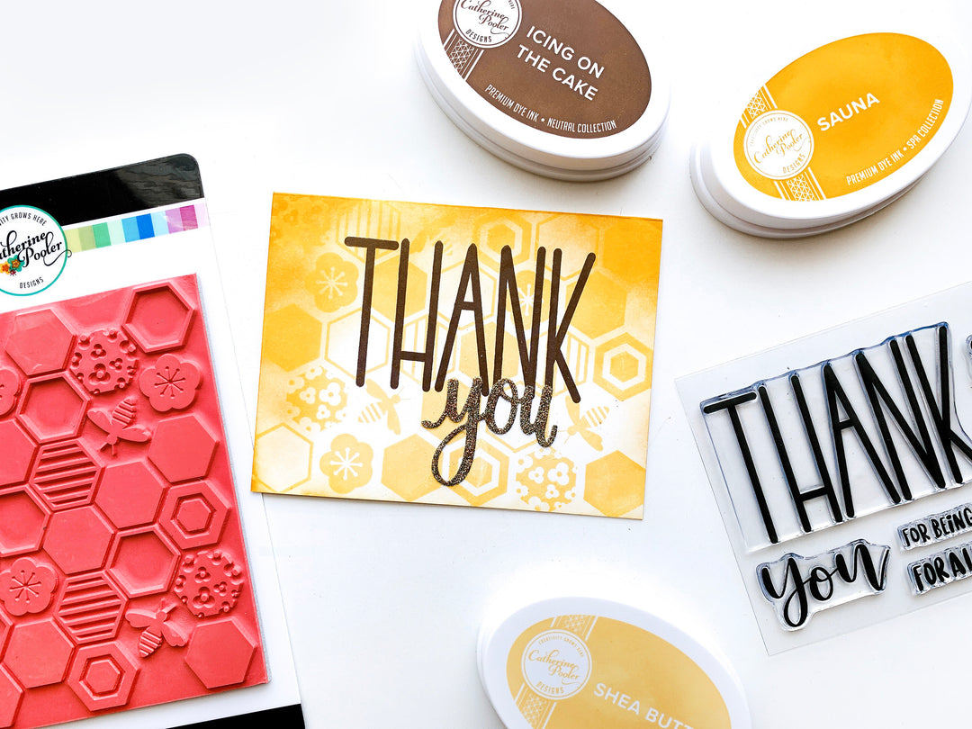 Big Thanks Stamp Set on Sauna Honeycomb Background