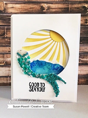 card with sentiment and ocean scene and mermaid tail