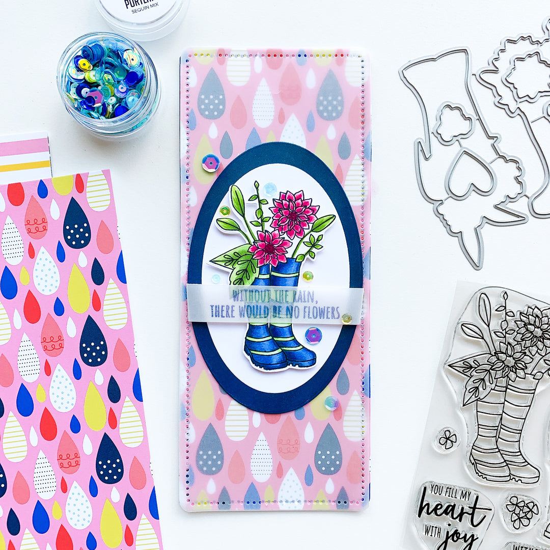 Bloomin Wellies Slimline with Drizzle raindrop paper