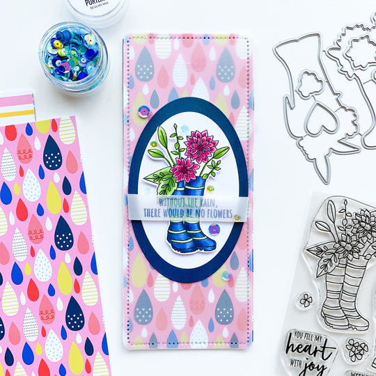 Bloomin Wellies Slimline with Drizzle raindrop paper