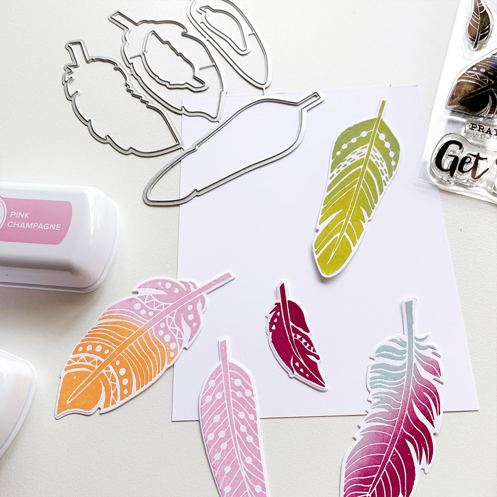 colorful die cut feathers