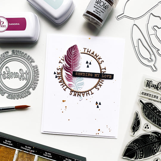 Sangria ombre feather over Round of Thanks card