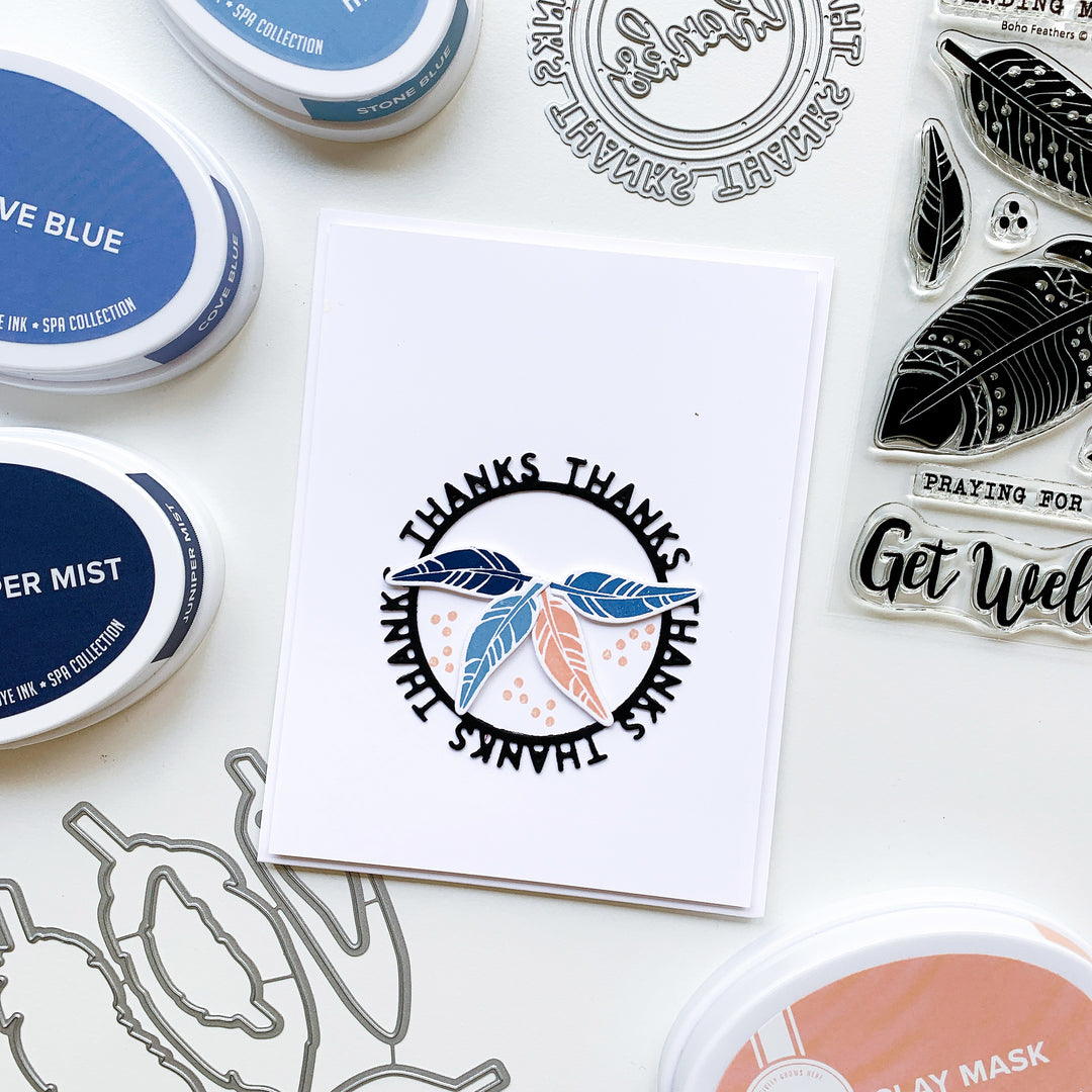 Round of Thanks with feathers card