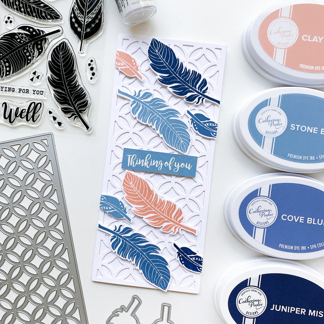 thinking of you card with feathers