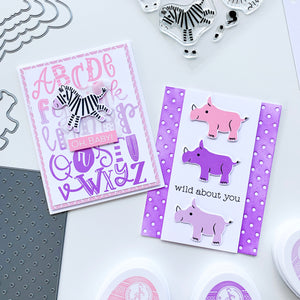 A to Z Background Stamp with pink and purple safari animals