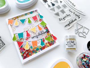 congratulations shaker card with Soda Springs Sequin Mix