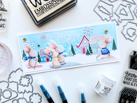 Bunny Slope & Alpine Village Scene Slimline Card