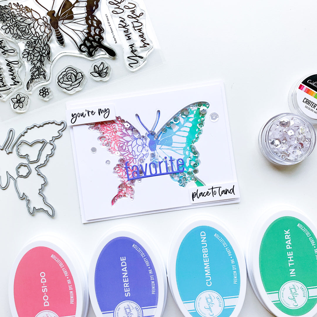 butterfly in  bloom shaker card