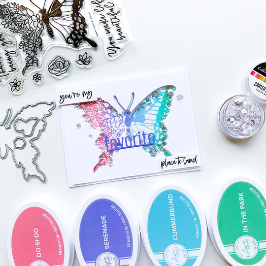 butterfly in  bloom shaker card