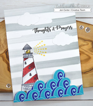 thoughts and prayers card with light house