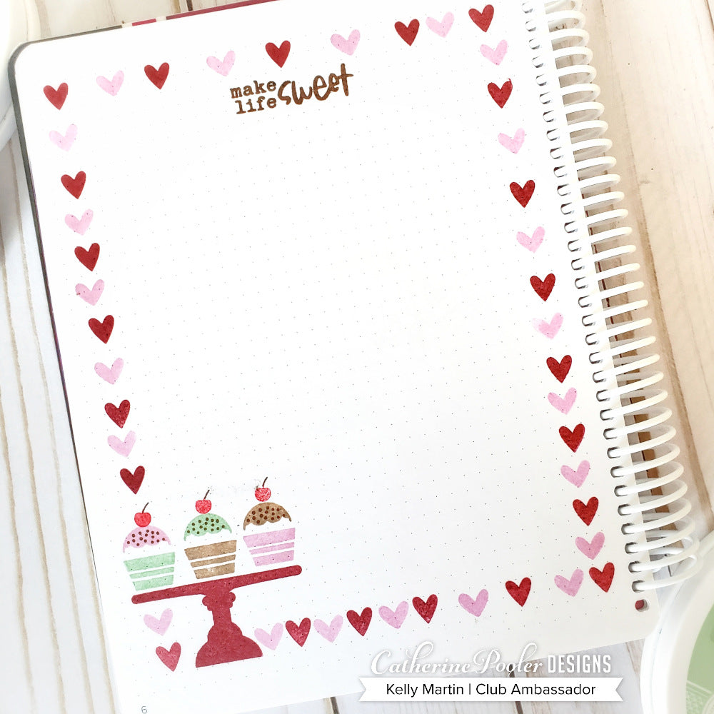 bullet journal page with heart border
