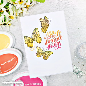 card with sentiment and yellow butterflies